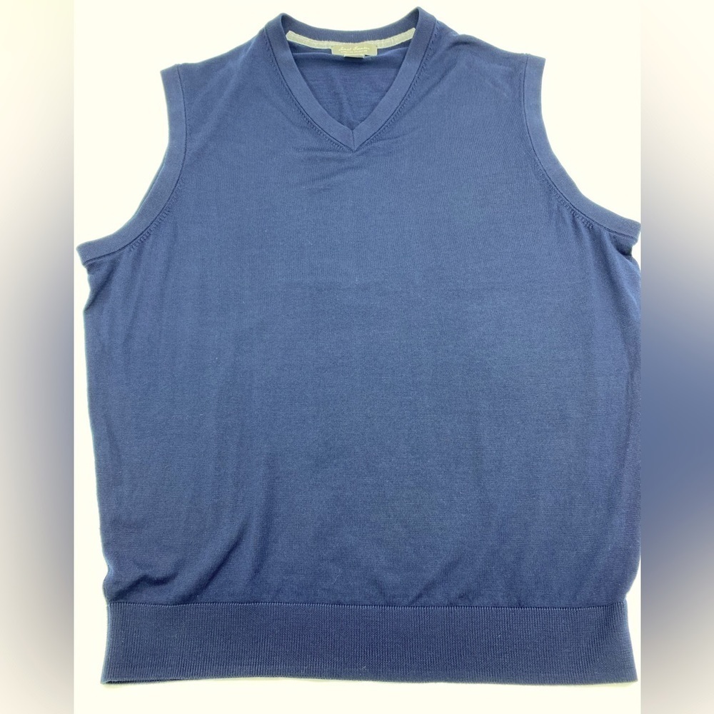 Daniel Cremieux Men's XL 100% Merino Wool Vest V-Neck Sweater Rich Blue Rib Knit